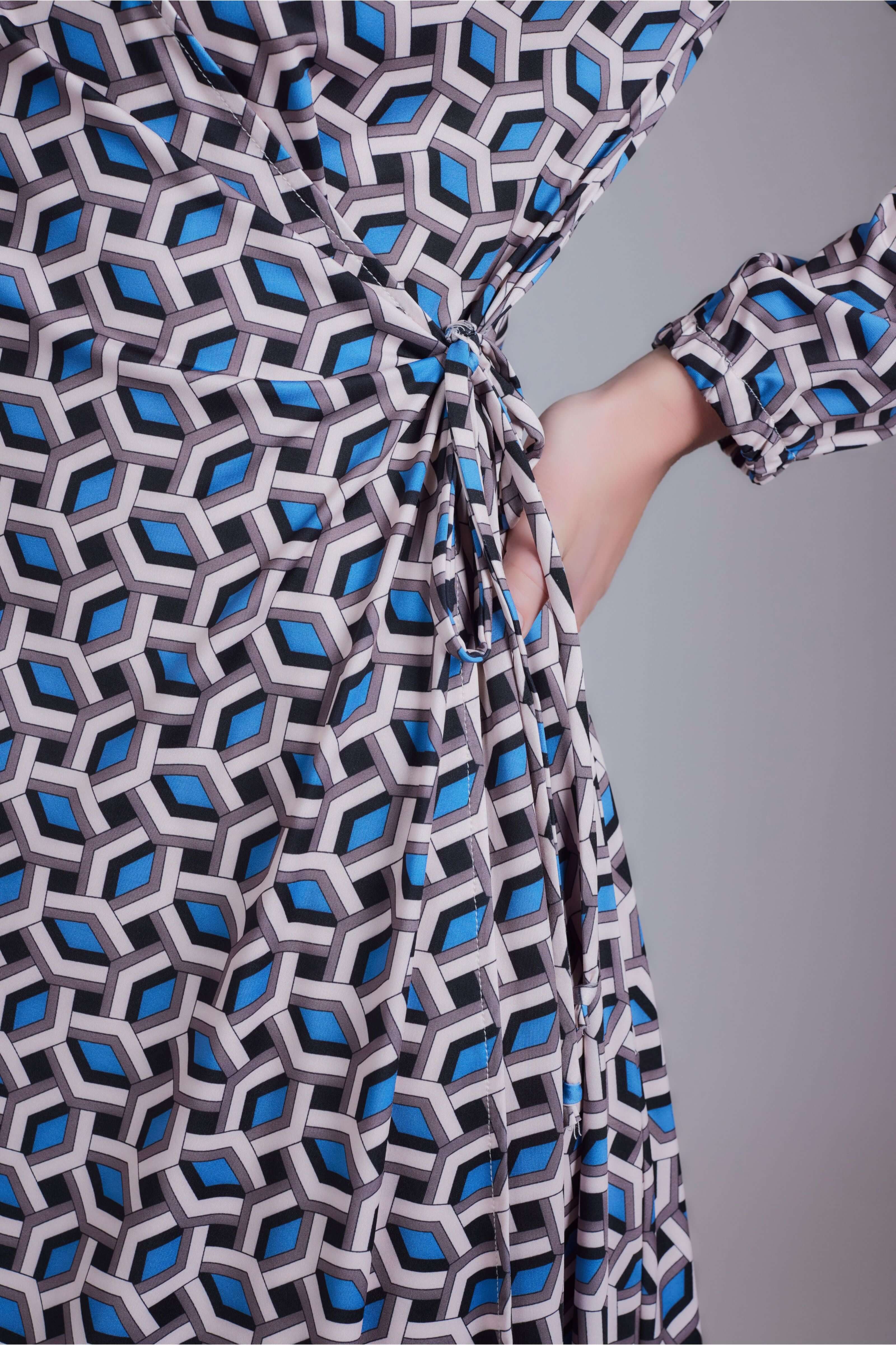 Side Tie Maxi Dress - Beige And Blue - Olivvi World