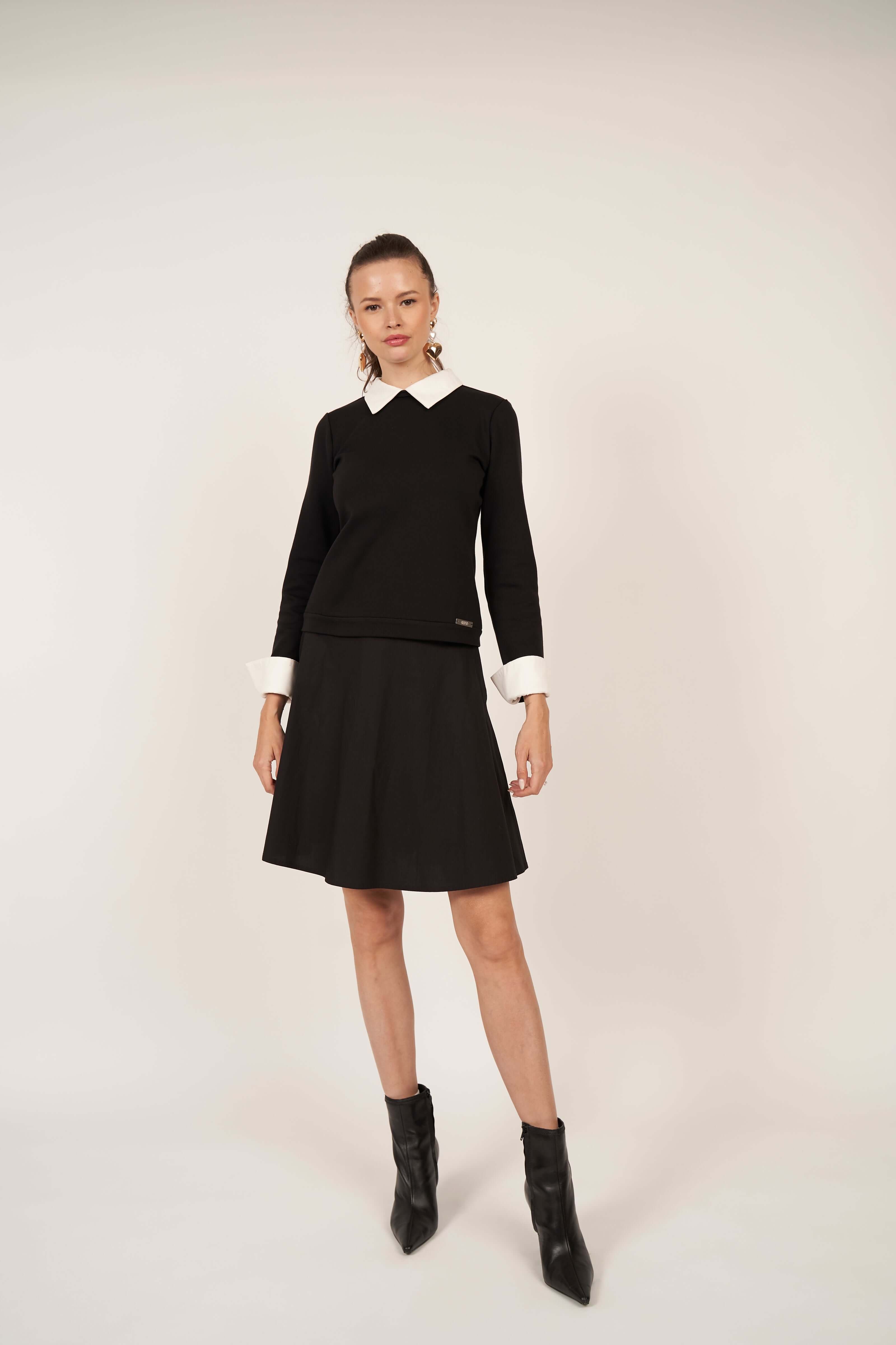 Satin Collar Top - Black and White - Olivvi World