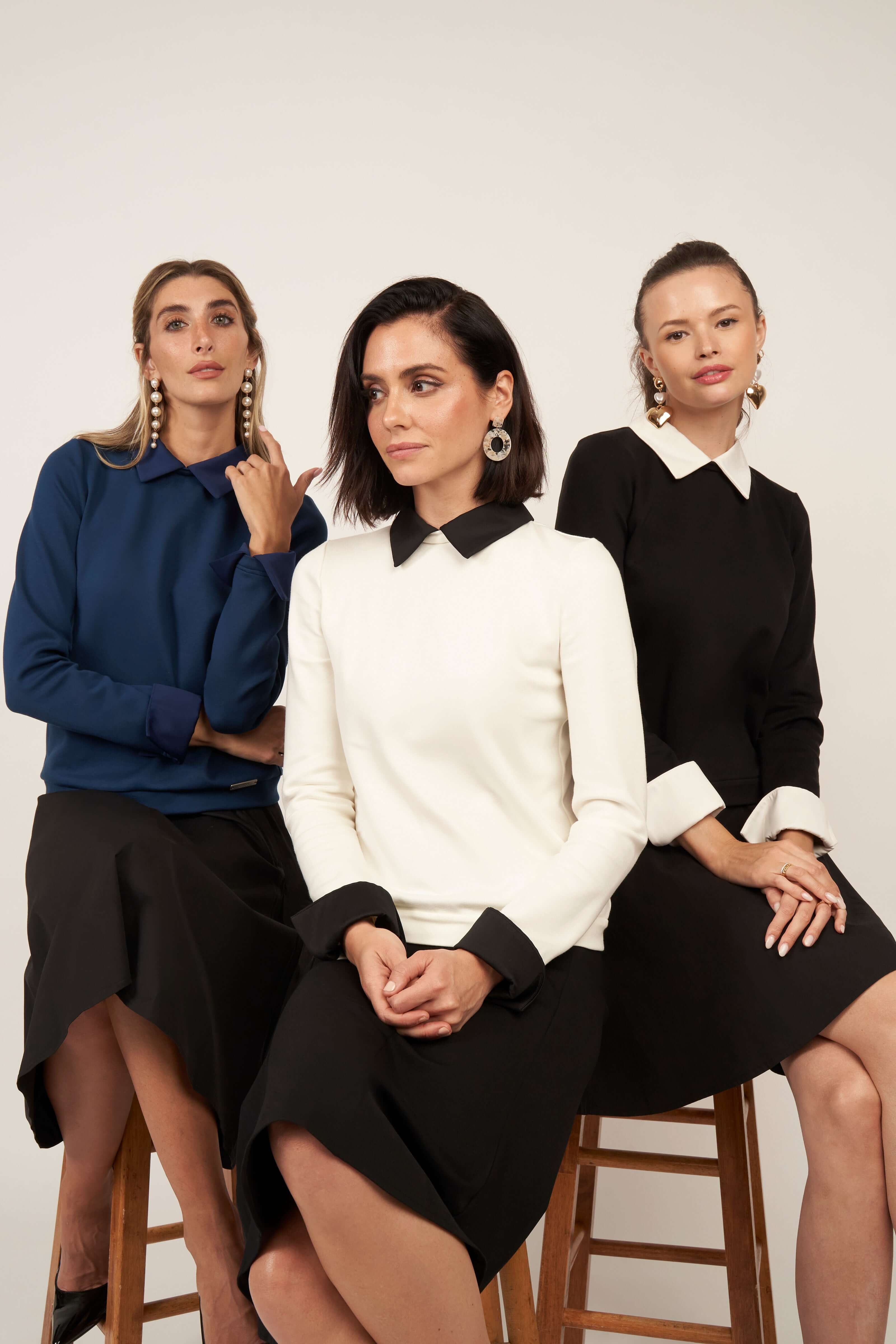 Satin Collar Top - Black and White - Olivvi World