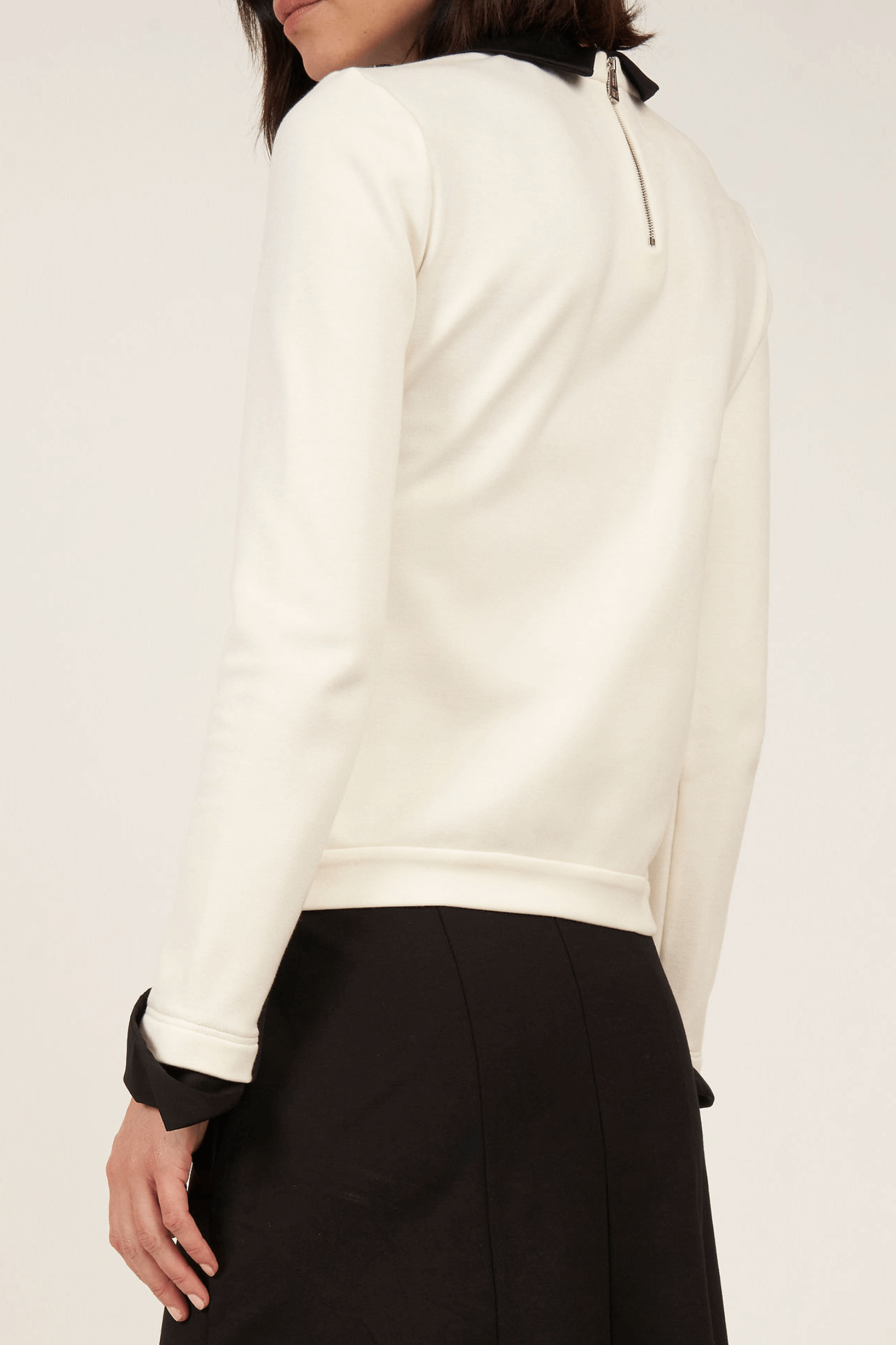 Satin Collar Top - White and Black - Olivvi World