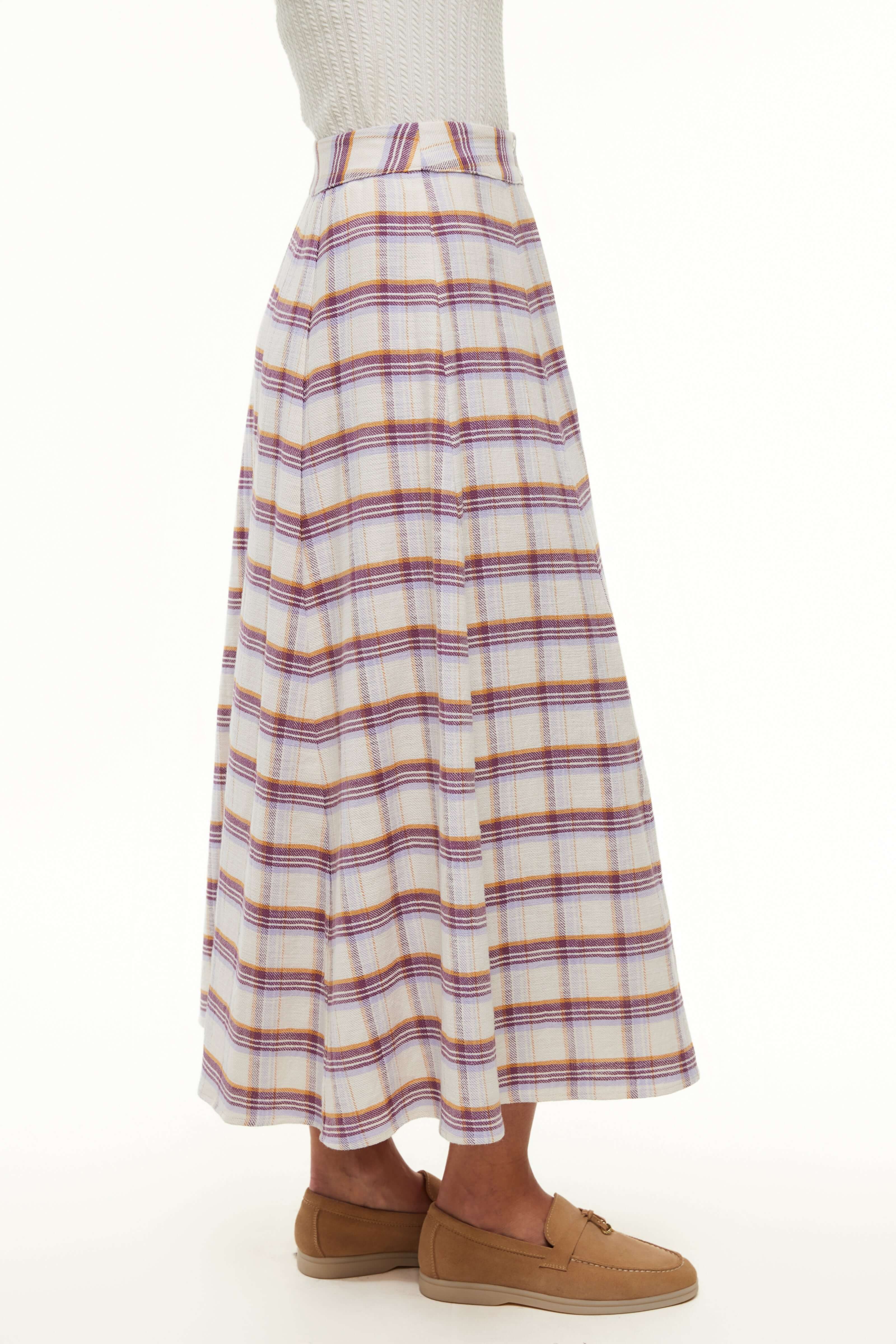 PLAID MIDI SKIRT - Purple Plaid - Olivvi World