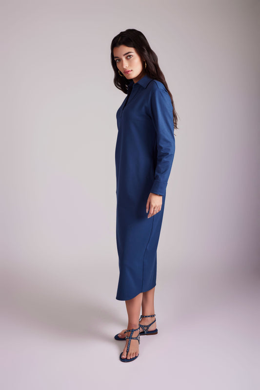 Valerie V-Neck Collar Dress - Insignia Blue - Olivvi World