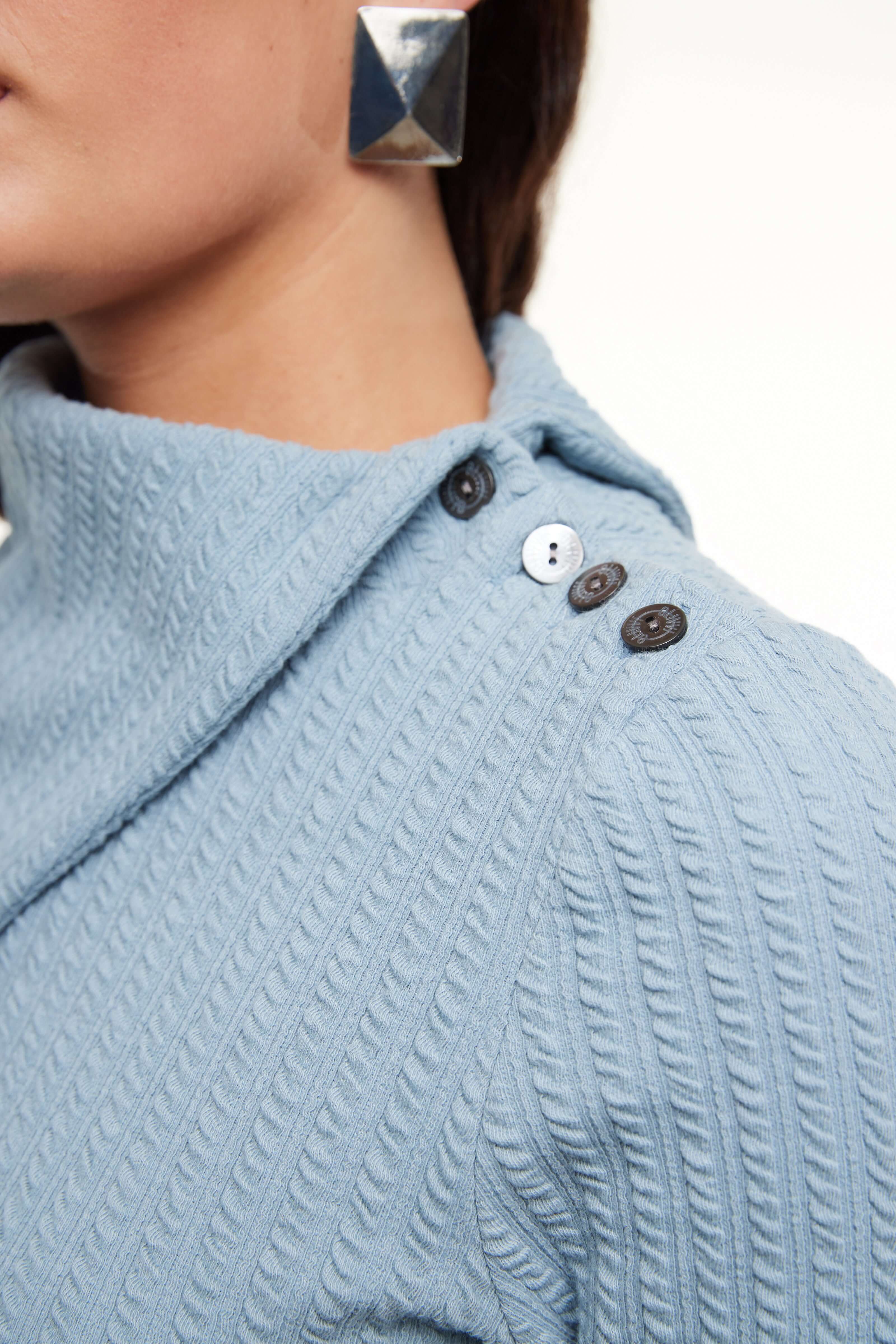 Asymmetrical Cable Turtleneck Women’s Top, Pale Blue – Olivvi World