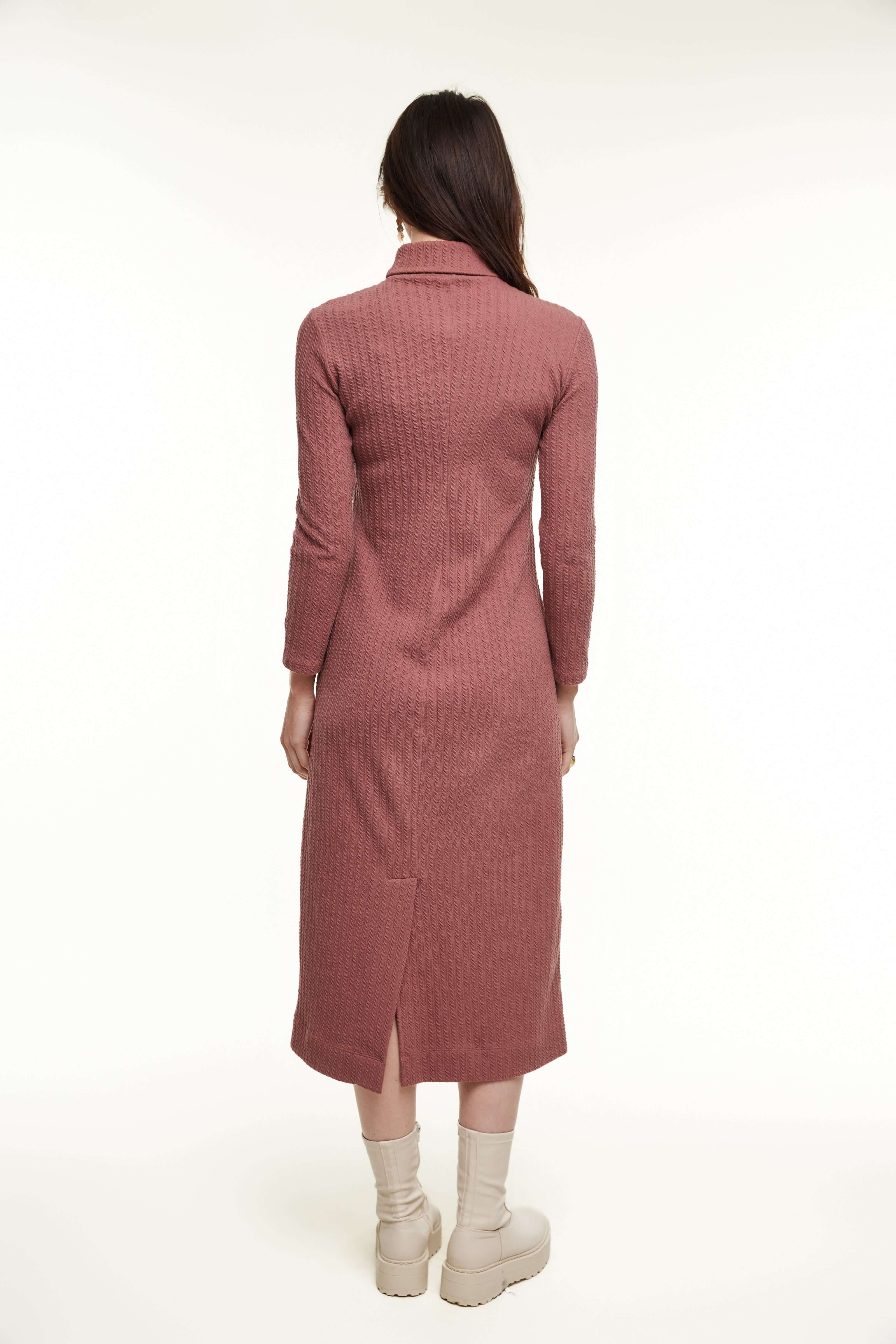 Cable Knit Turtleneck Dress, Mauve – Olivvi World