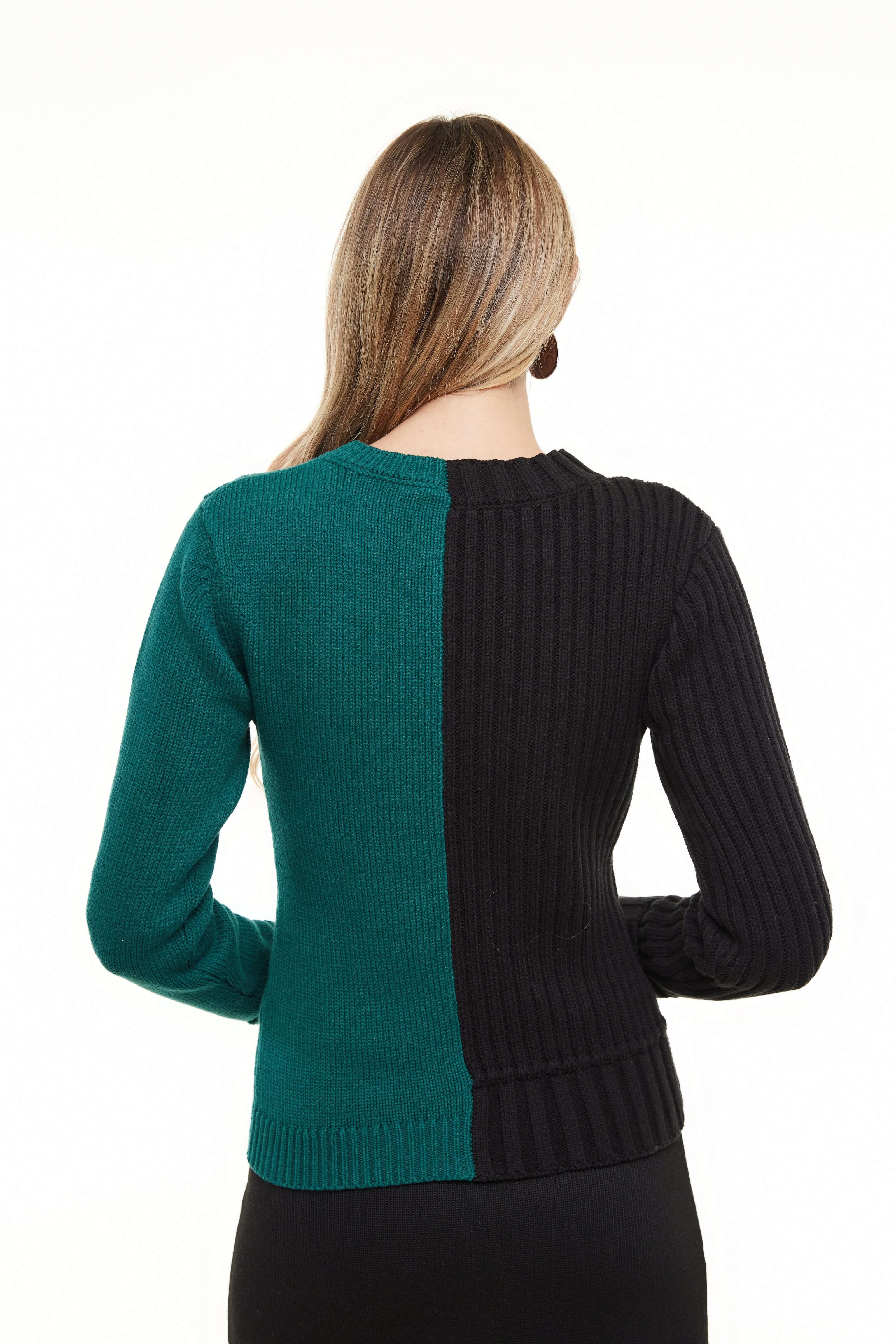 Chunky 2-Tone Women’s Sweater, Black/Green – Olivvi World