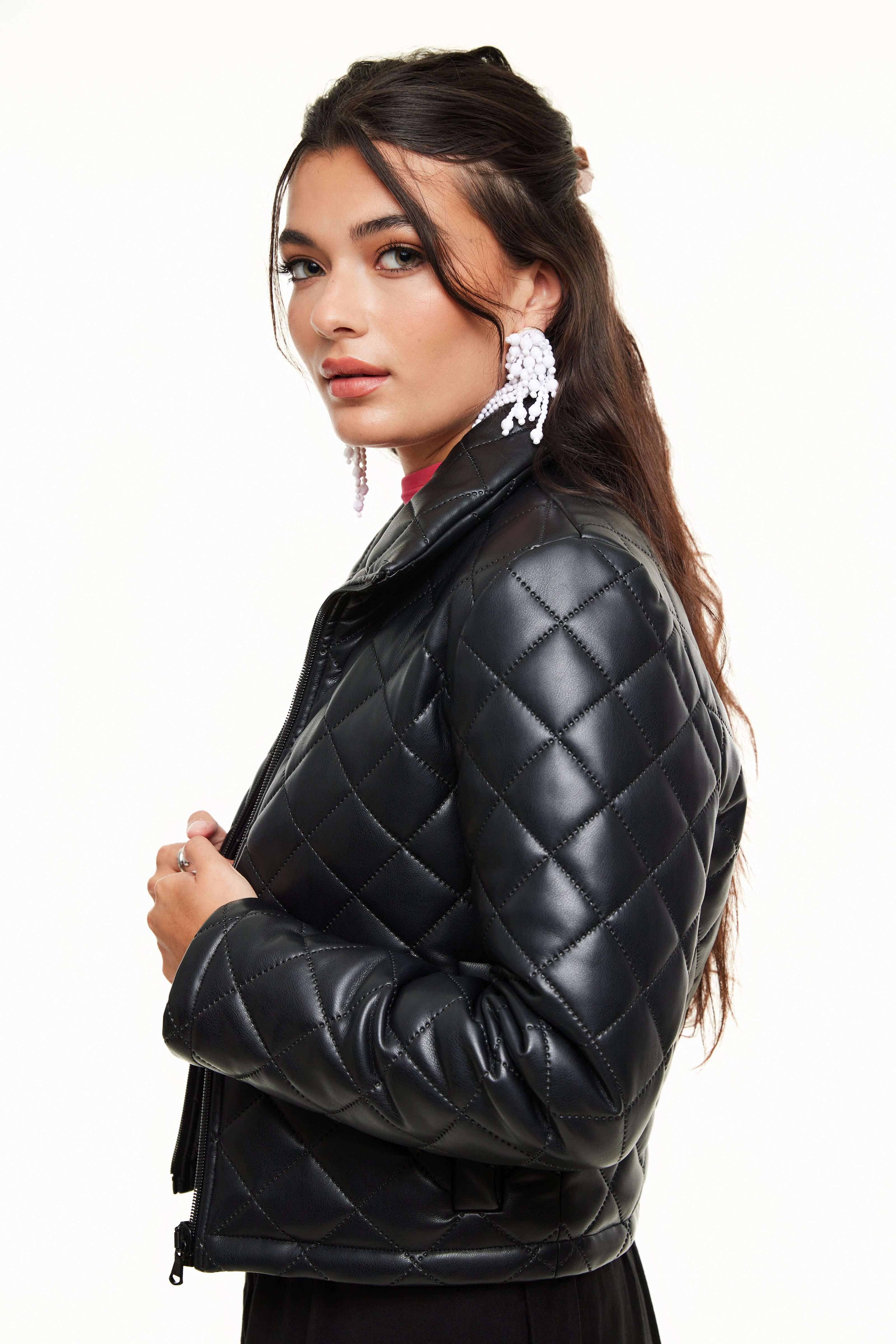 Quilted Leather Jacket, Black/Navy – Olivvi World