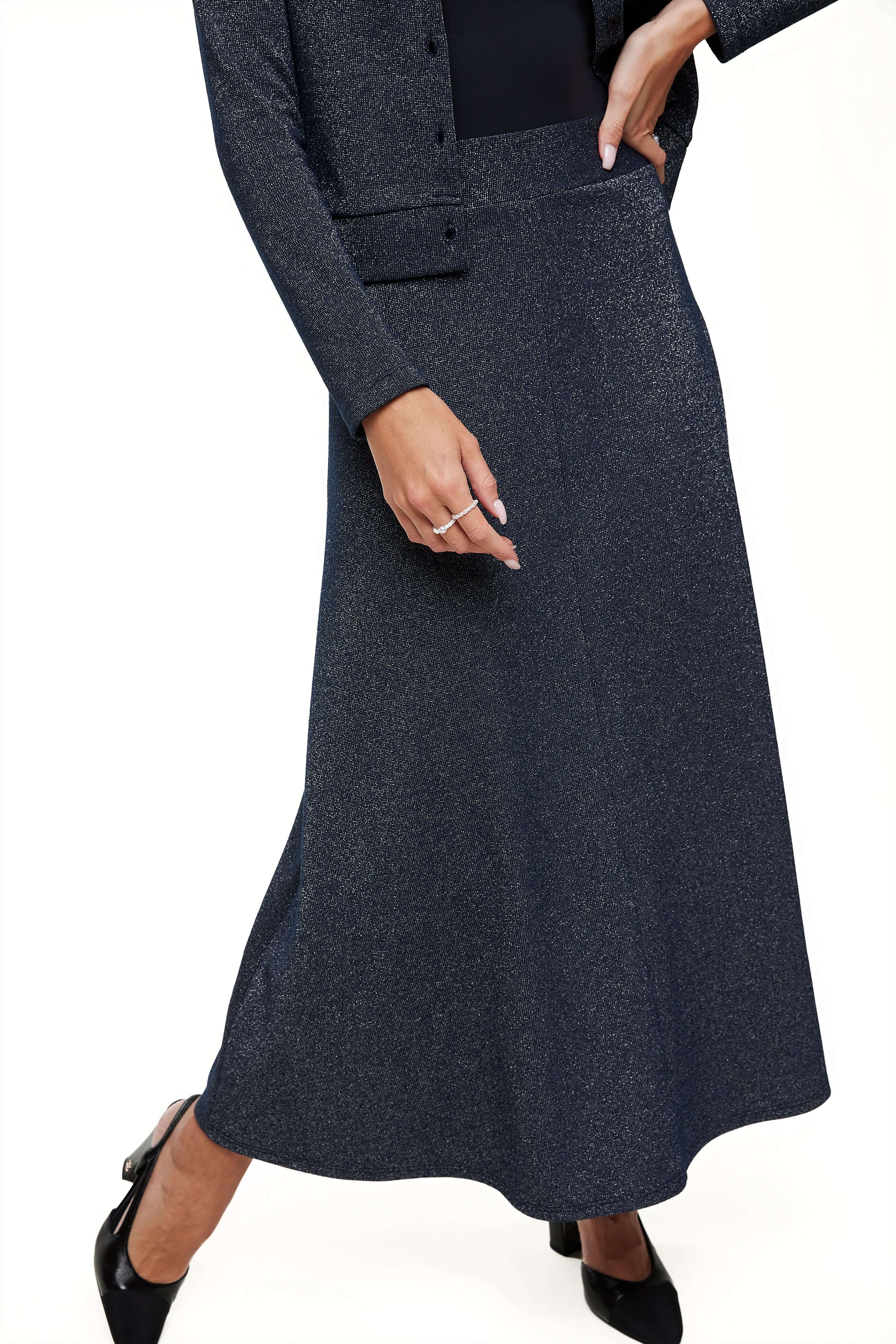 Shimmer Embellished Maxi Skirt, Navy – Olivvi World