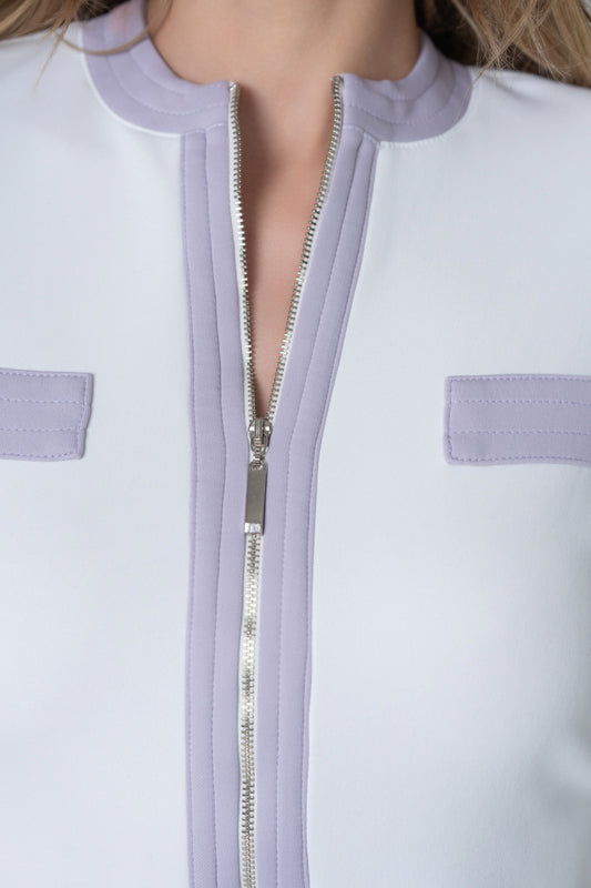 Cropped Bolero Zipper Jacket - White and Lilac - Olivvi World