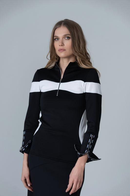 Fitted Serena Long Zipper Top - Black and White - Olivvi World