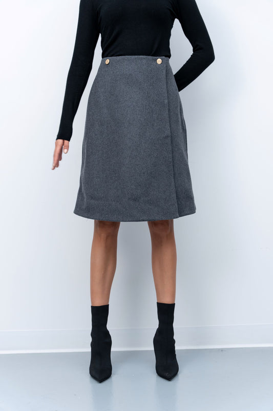 Wool Button Midi Skirt - Stormy Grey - Olivvi World