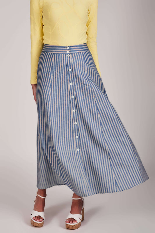 Dahlia Denim Skirt - Light Red Striped Denim - Olivvi World