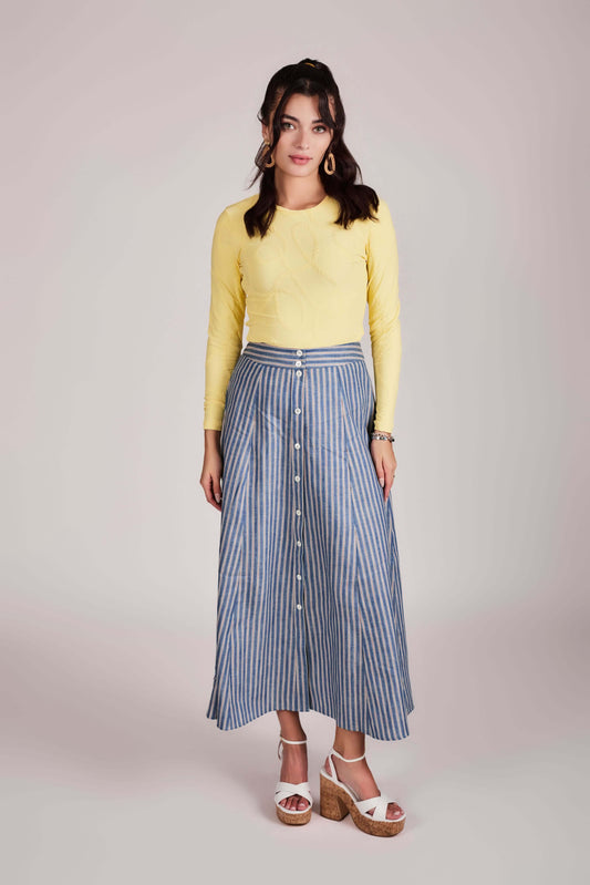 Dahlia Denim Skirt - Light Red Striped Denim - Olivvi World