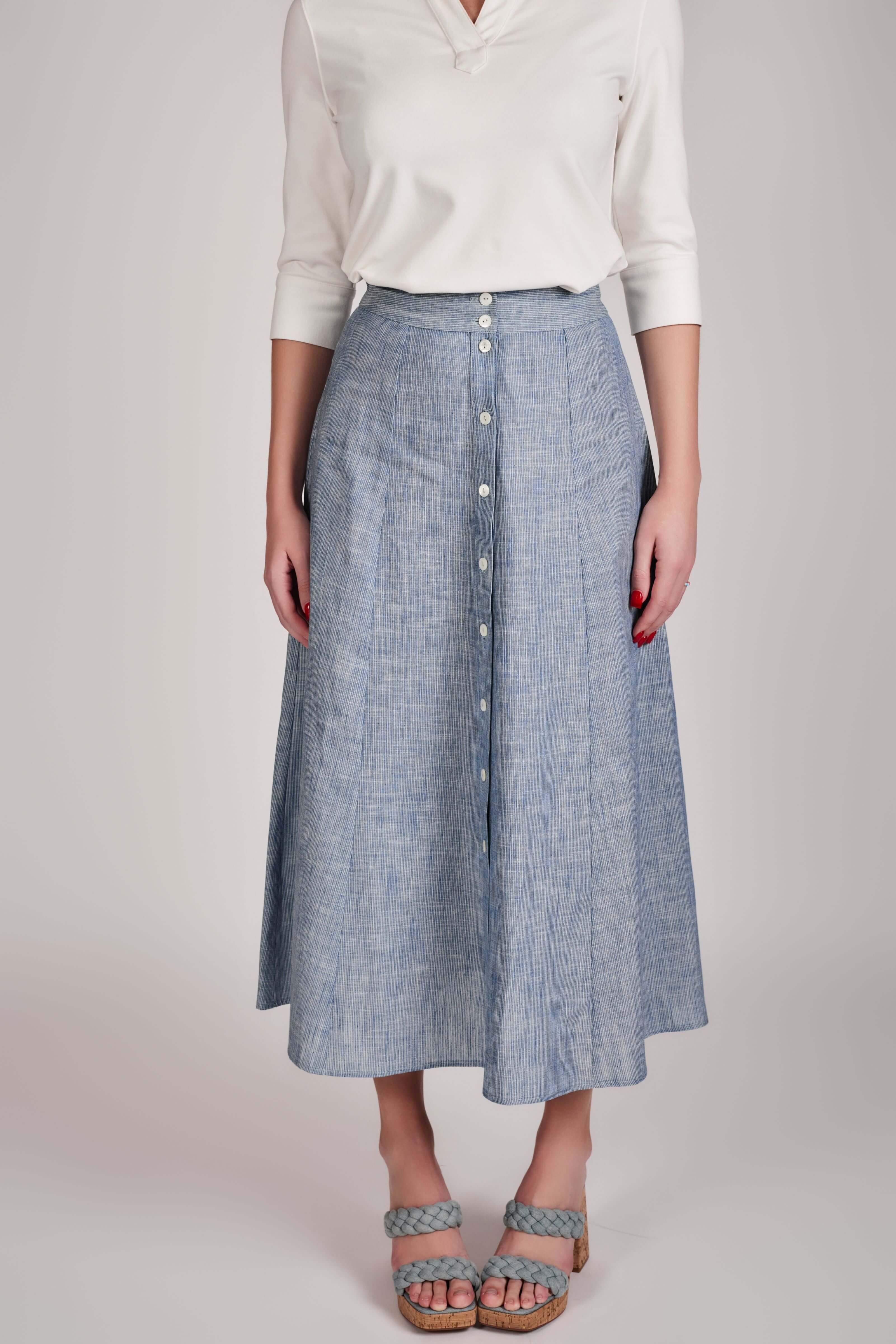 Beverly A-Line Skirt - Striped Chambray - Olivvi World