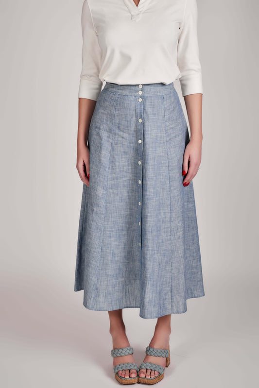 Beverly A-Line Skirt - Striped Chambray - Olivvi World