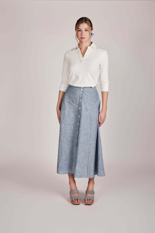 Beverly A-Line Skirt - Striped Chambray - Olivvi World