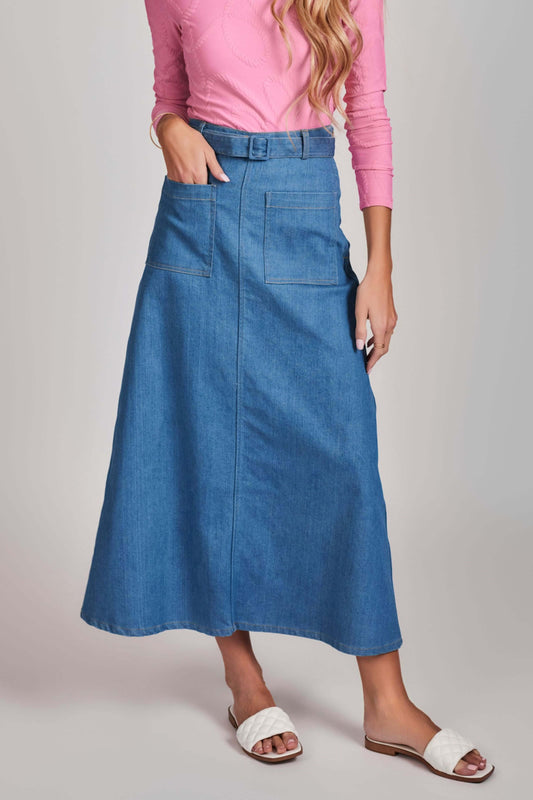 Denim A-Line Skirt - Dark Wash - Olivvi World