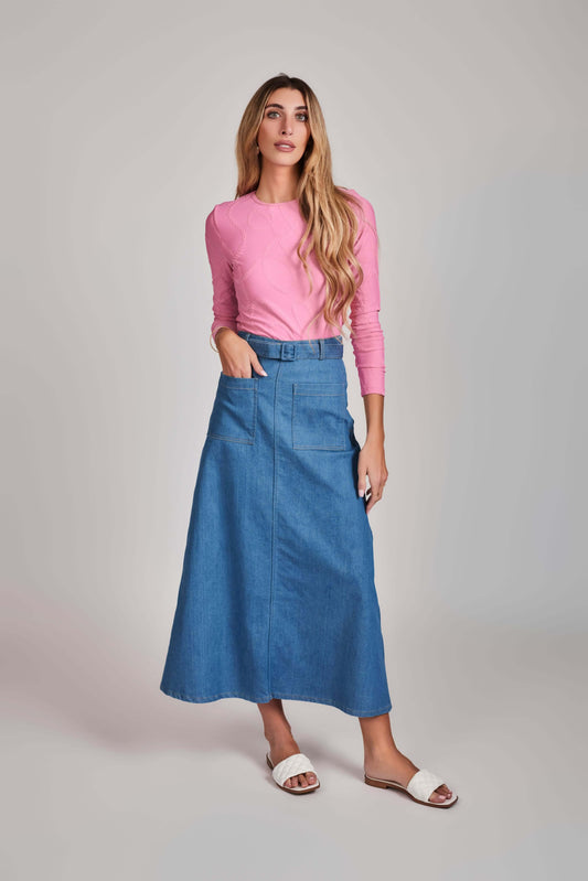 Denim A-Line Skirt - Dark Wash - Olivvi World