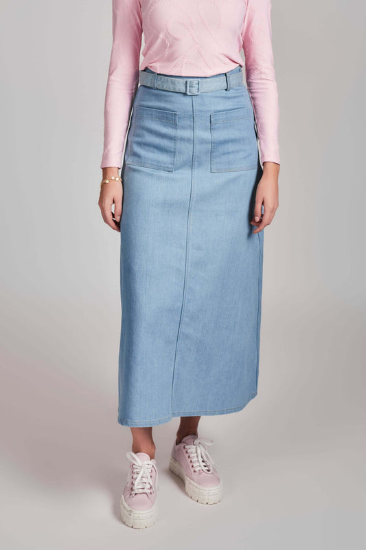 Denim A-Line Skirt - Light Wash - Olivvi World