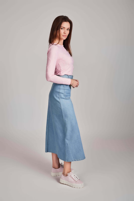 Denim A-Line Skirt - Light Wash - Olivvi World