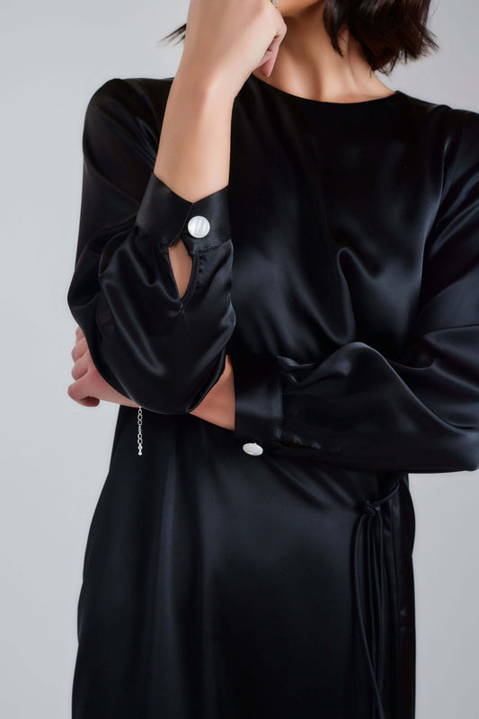Satin Relaxed Fit Maxi Dress - Black - Olivvi World