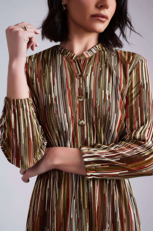 Striped Vivid Maxi Dress - Brown Stripe - Olivvi World