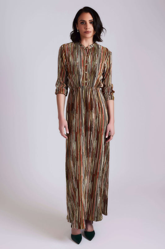 Striped Vivid Maxi Dress - Brown Stripe - Olivvi World