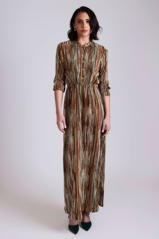 Striped Vivid Maxi Dress - Brown Stripe - Olivvi World
