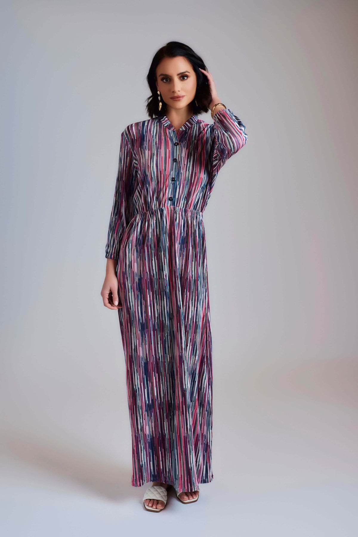 Striped Vivid Maxi Dress - Pink Stripe - Olivvi World