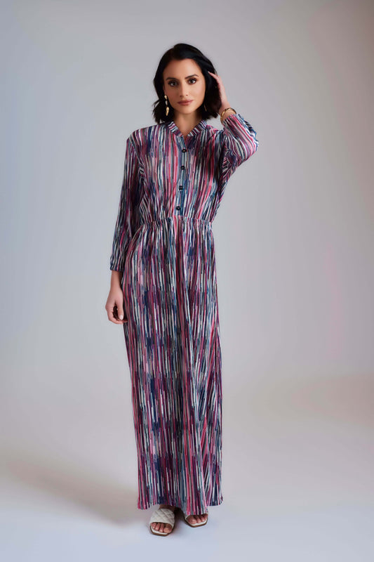 Striped Vivid Maxi Dress - Pink Stripe - Olivvi World