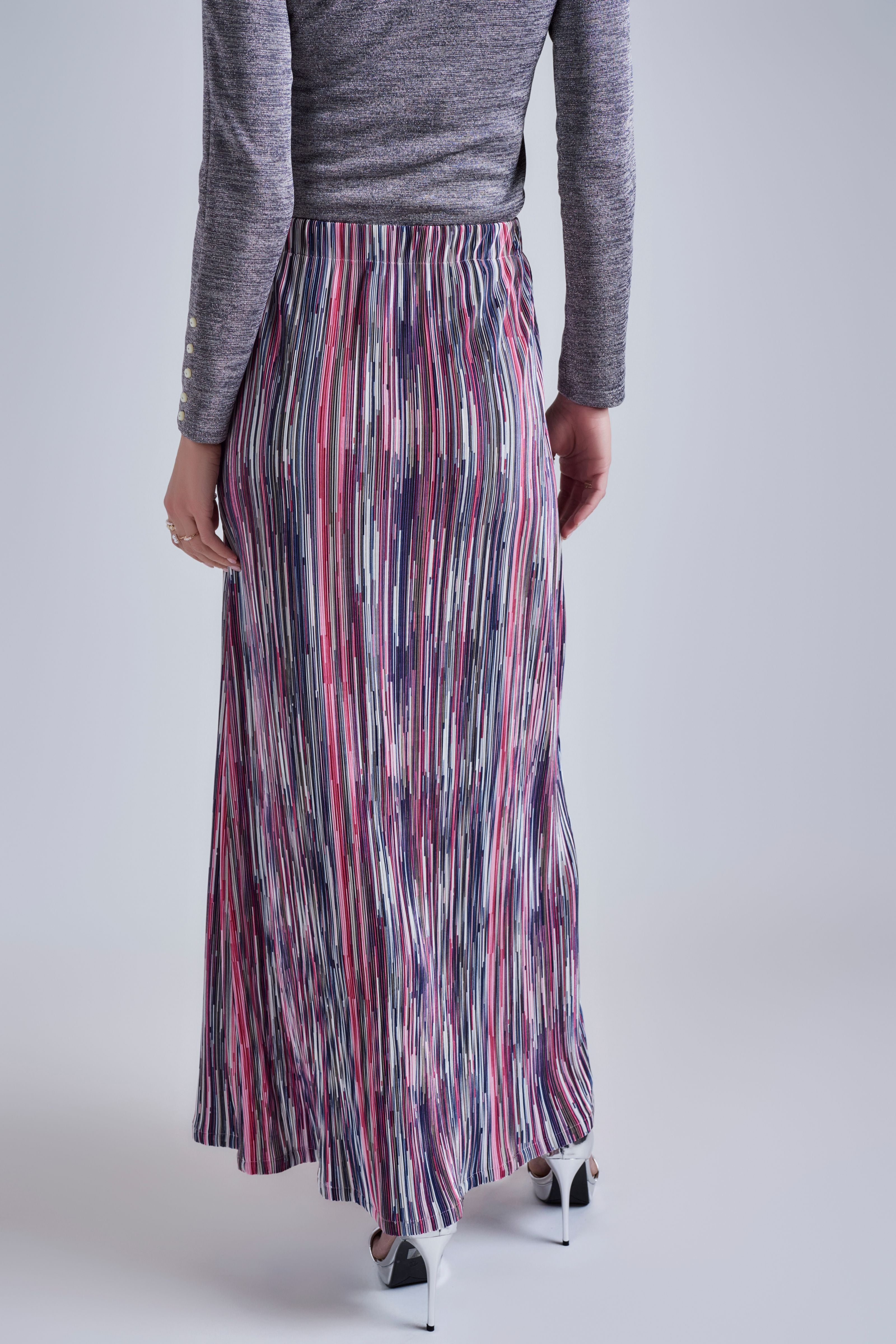 Striped Vivid Maxi Skirt - Pink Stripe - Olivvi World