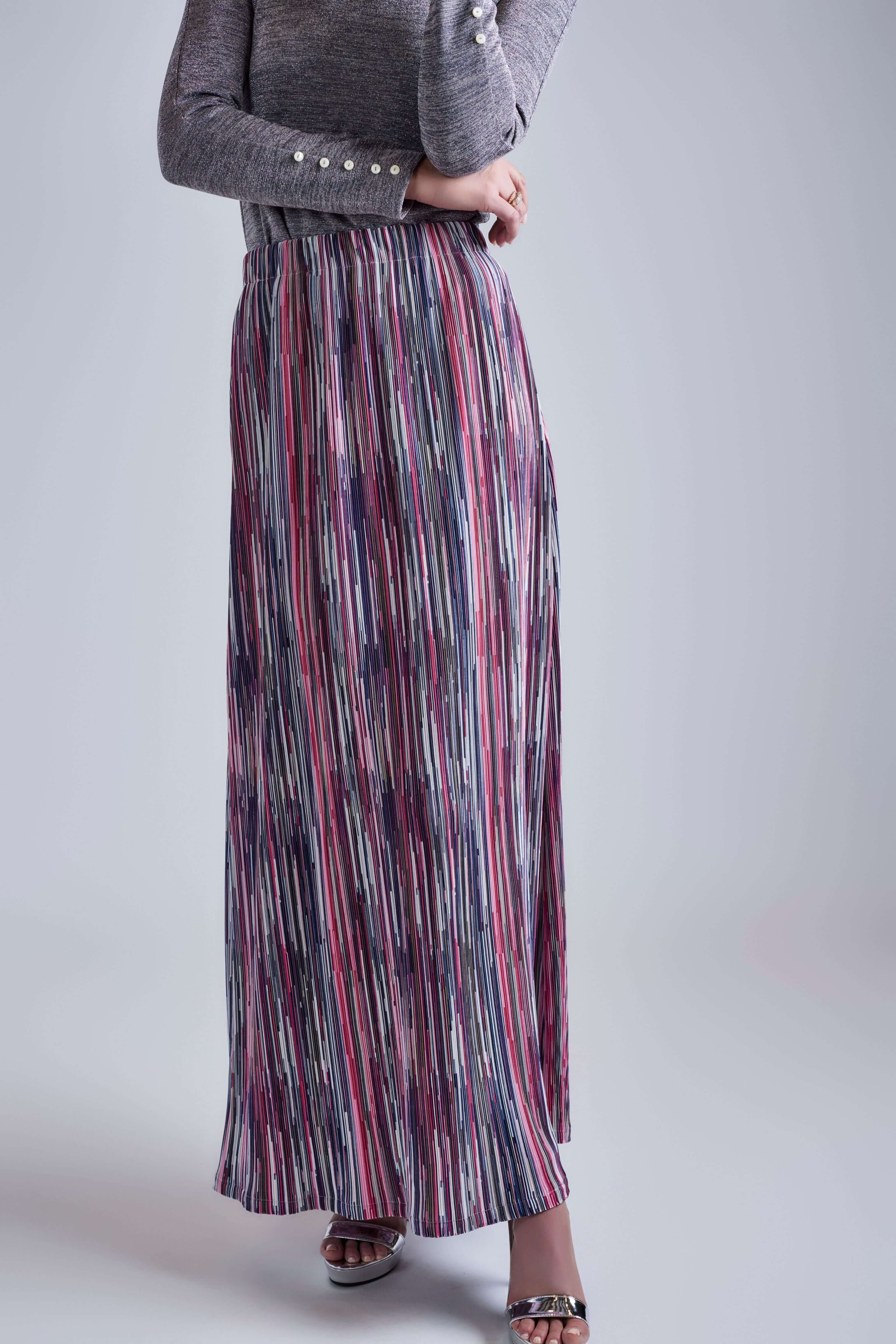 Striped Vivid Maxi Skirt - Pink Stripe - Olivvi World