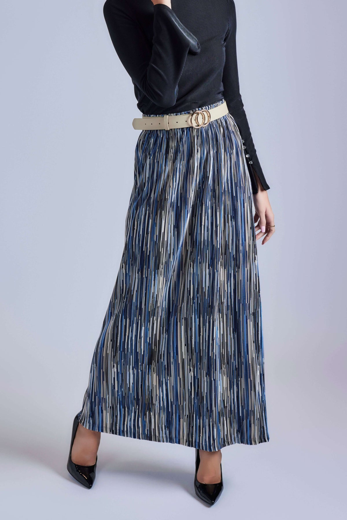 Striped Vivid Maxi Skirt - Navy Stripe - Olivvi World