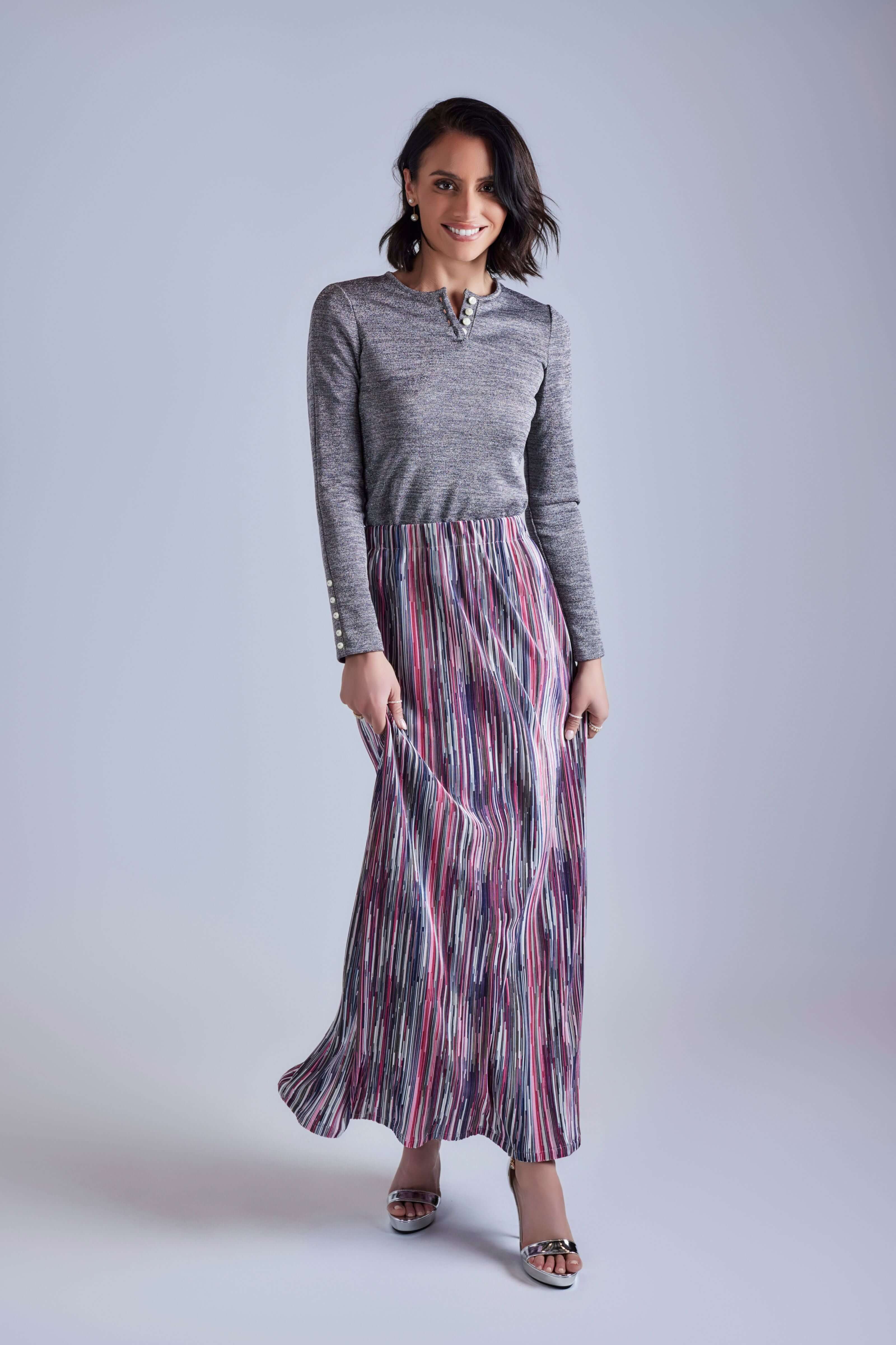 Striped Vivid Maxi Skirt - Pink Stripe - Olivvi World