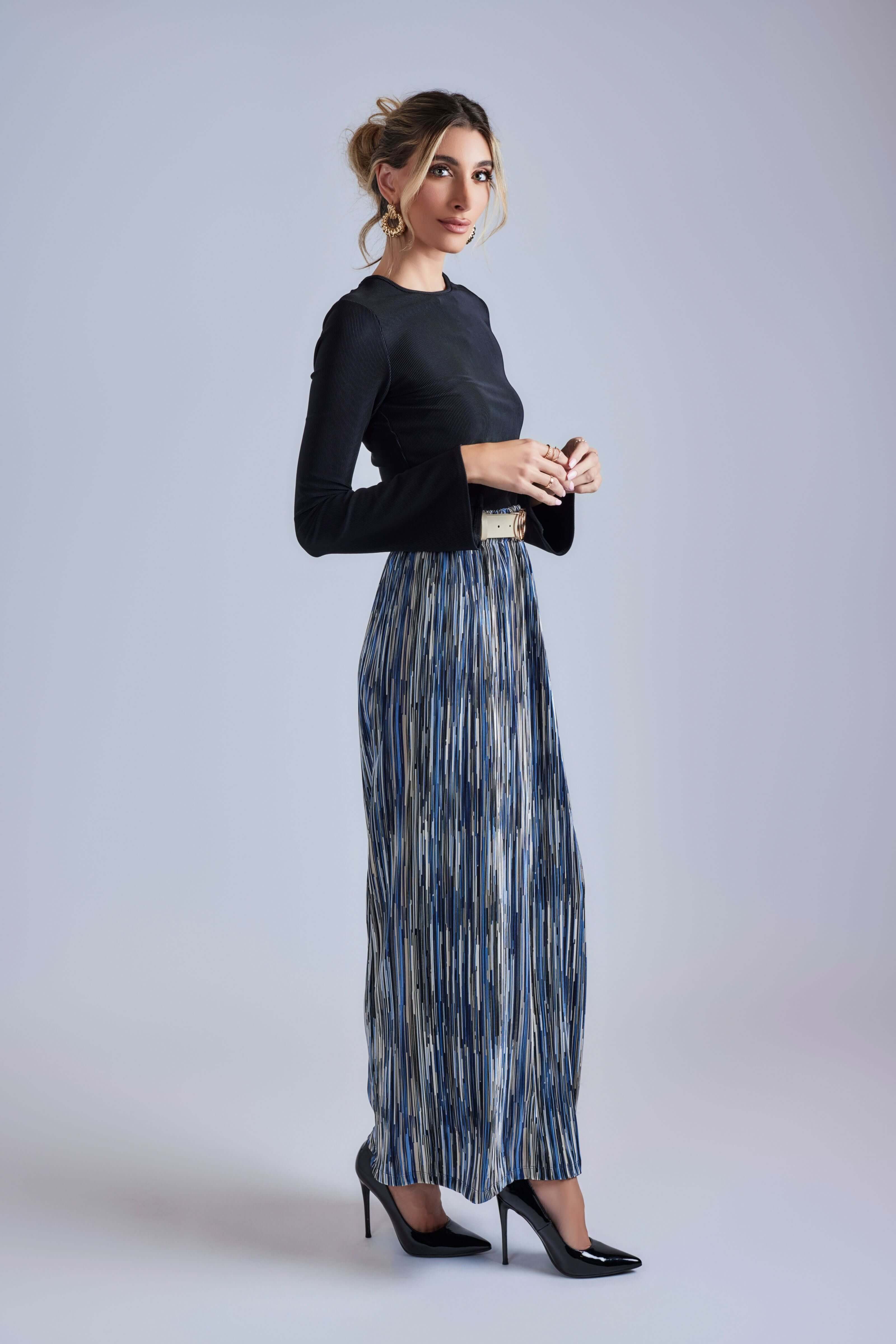 Striped Vivid Maxi Skirt - Navy Stripe - Olivvi World