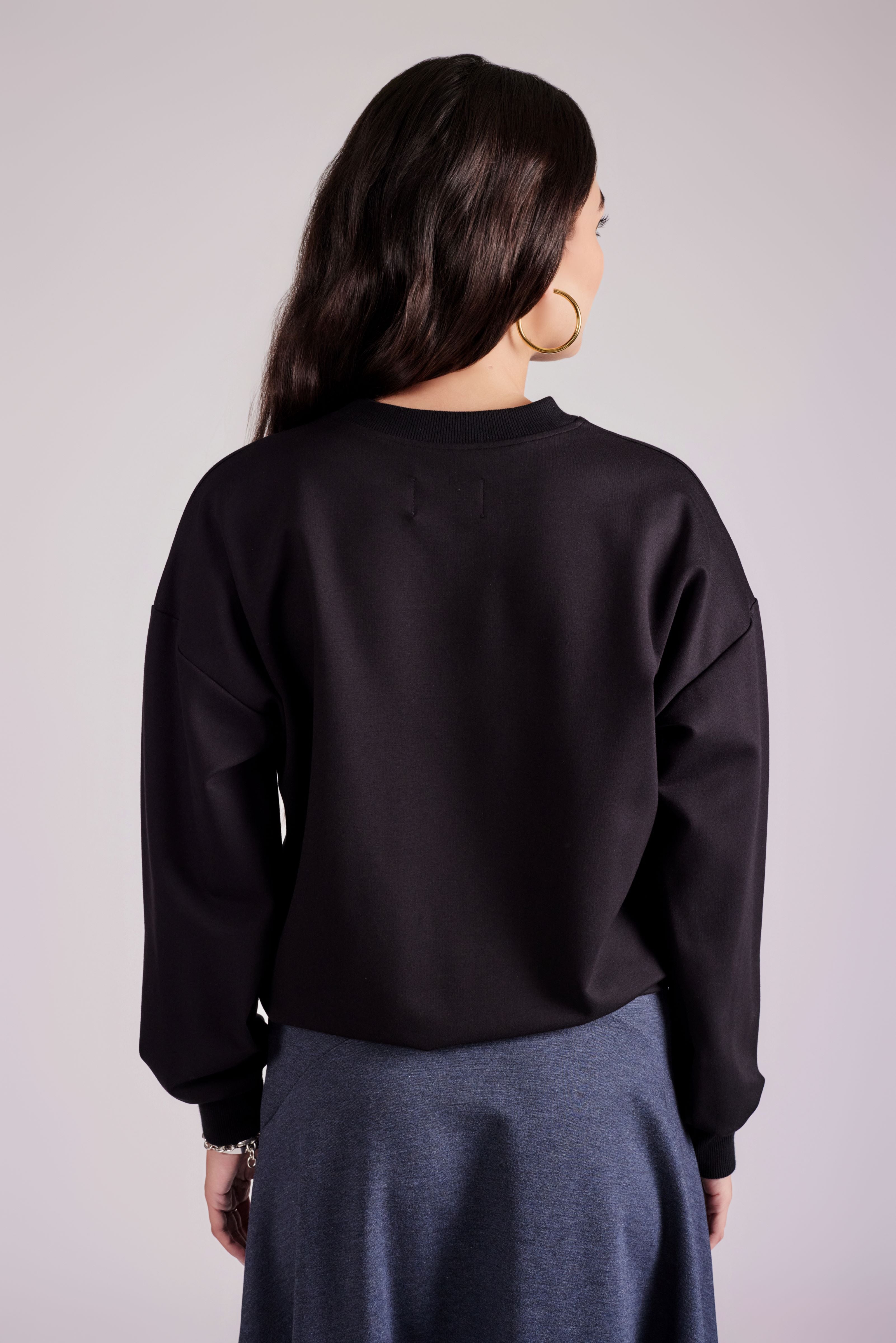 Elastic Waist Pullover Sweater - Black - Olivvi World