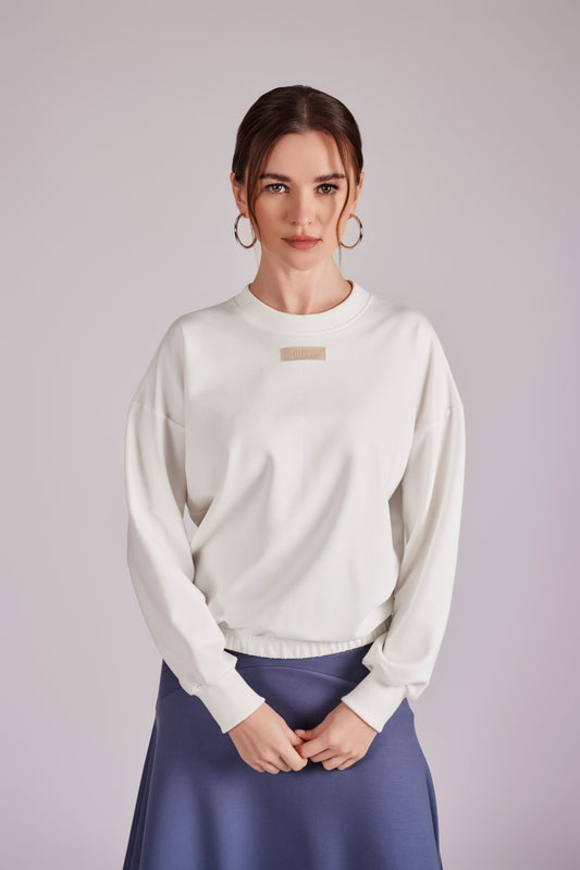 Elastic Waist Pullover Sweater - Ivory - Olivvi World