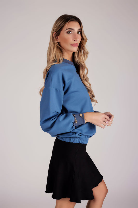 Elastic Waist Pullover Sweater - Stellar Blue - Olivvi World