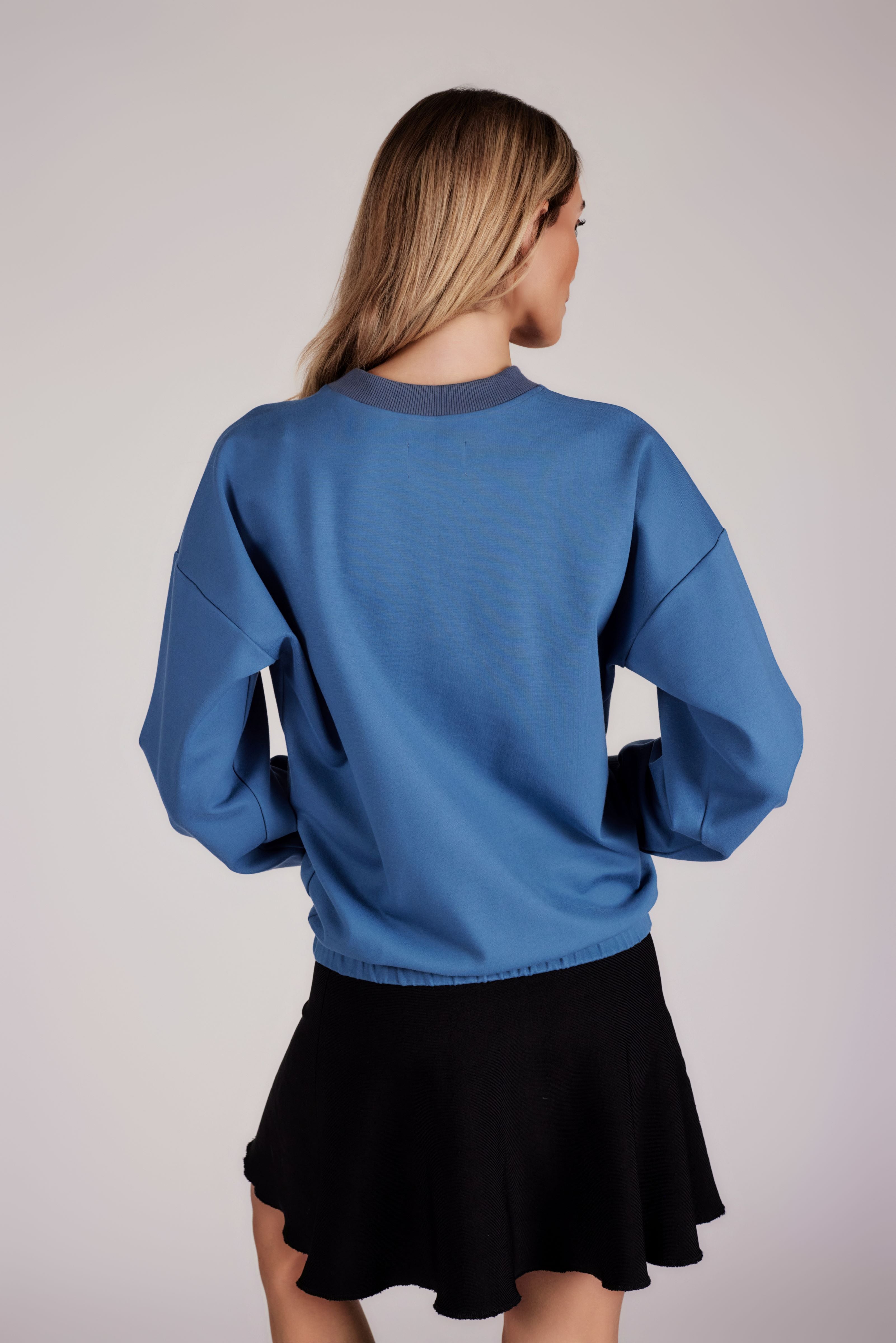 Elastic Waist Pullover Sweater - Stellar Blue - Olivvi World