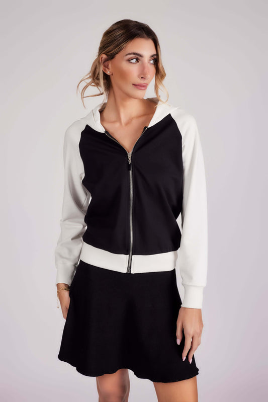 Go To Zip Up Hoodie - Black And Ivory - Olivvi World