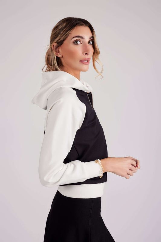 Go To Zip Up Hoodie - Black And Ivory - Olivvi World
