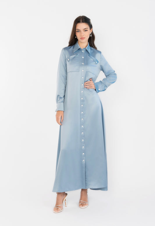 SATIN BELTED MAXI DRESS