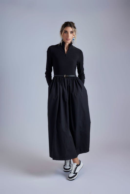 Nylon Mock Neck Dress - Black - Olivvi World