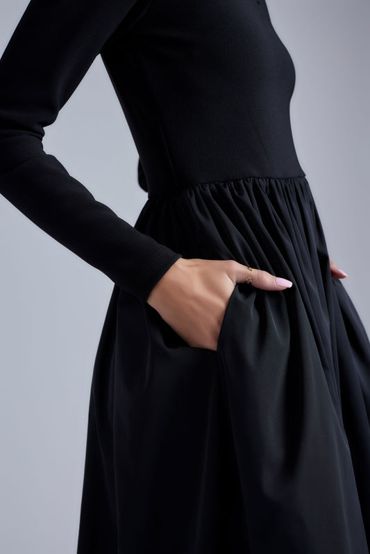 Nylon Mock Neck Dress - Black - Olivvi World