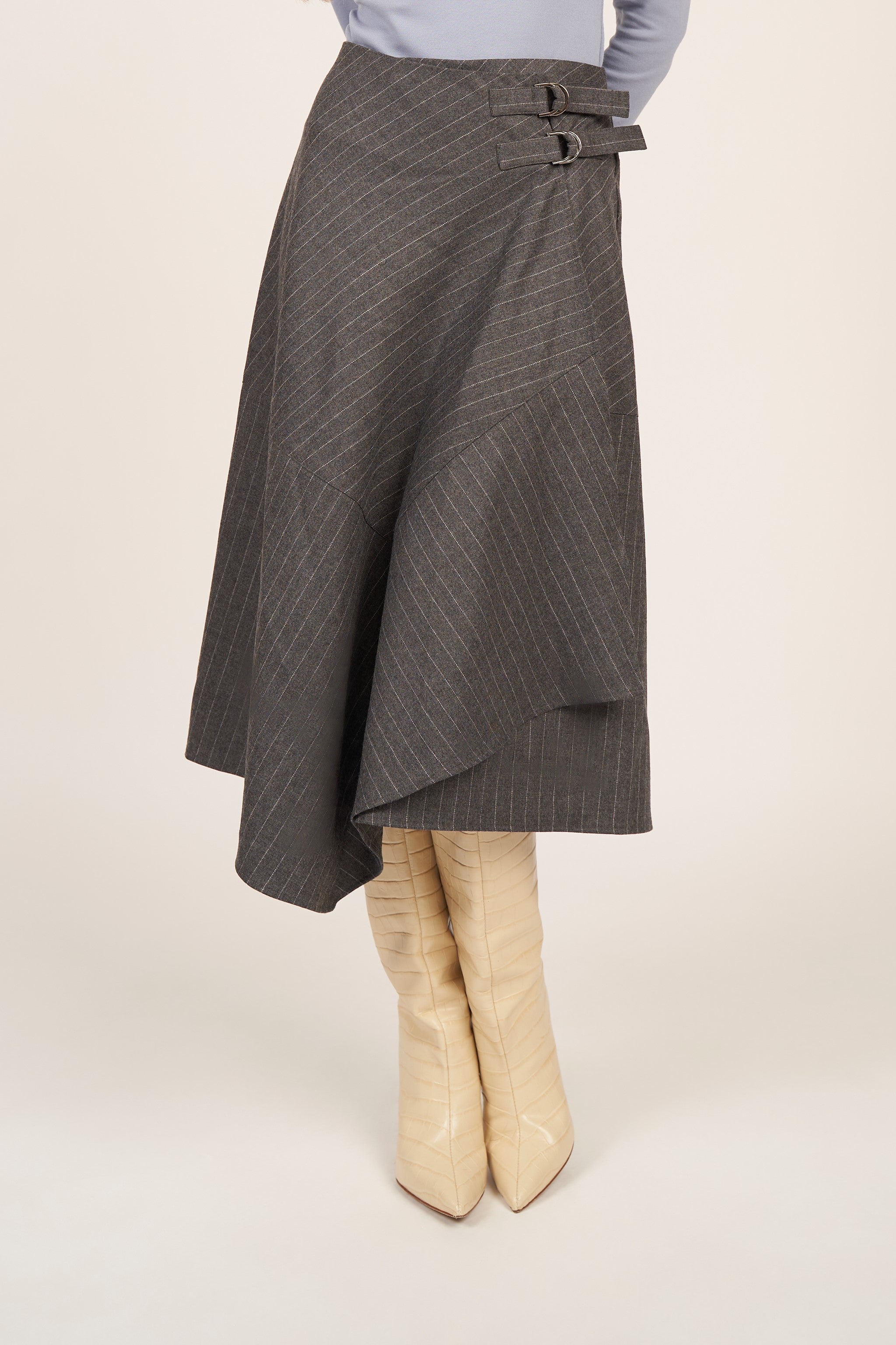 Asymmetrical Skirt - Gray Pinstripe - Olivvi World