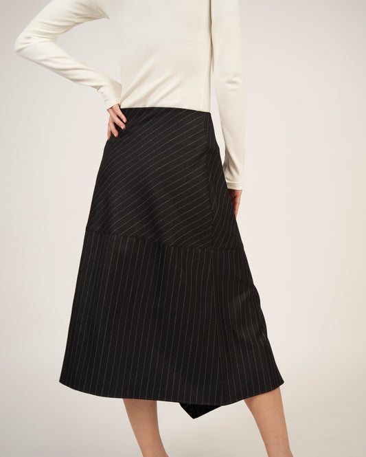 Asymmetrical Skirt - Black Pinstripe - Olivvi World