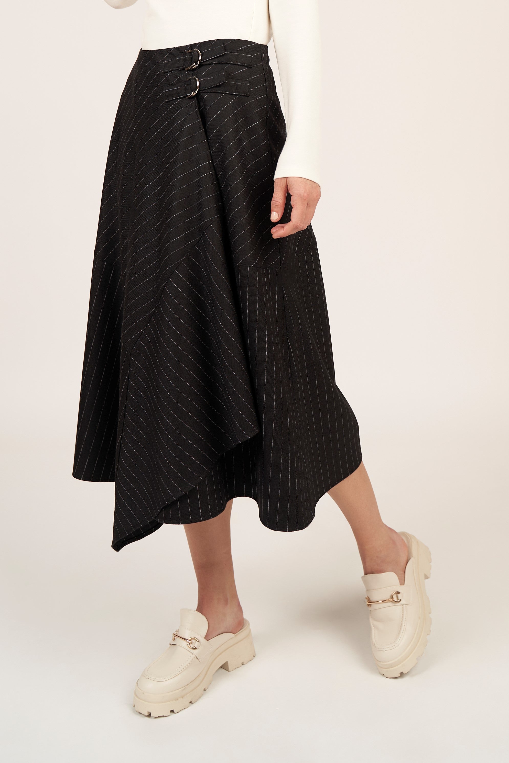 Asymmetrical Skirt - Black Pinstripe - Olivvi World