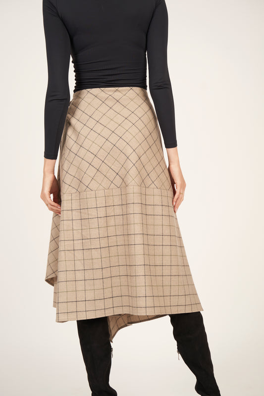 Asymmetrical Skirt - Beige Plaid - Olivvi World