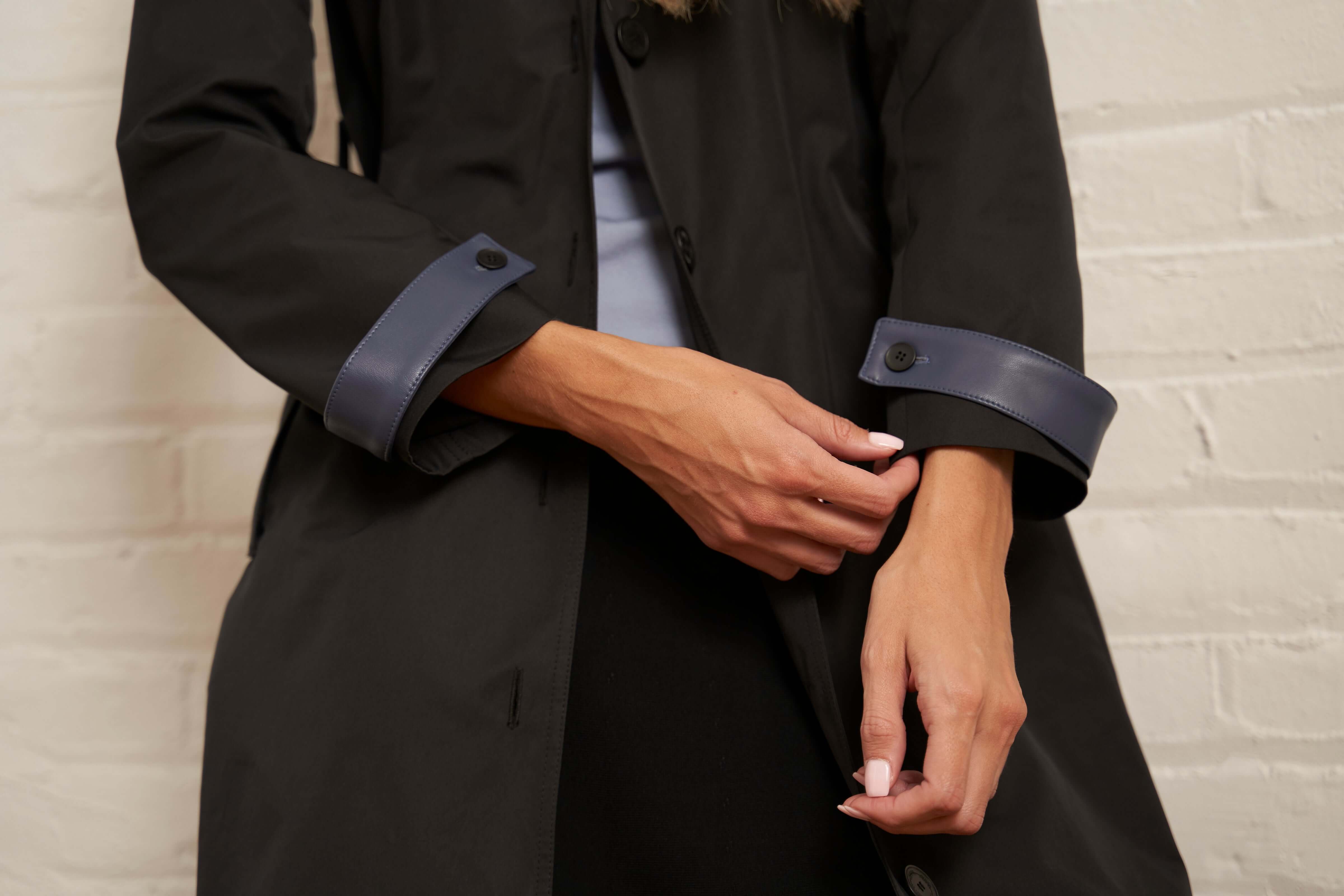 Vegan Leather Trench Coat - Black and Blue - Olivvi World