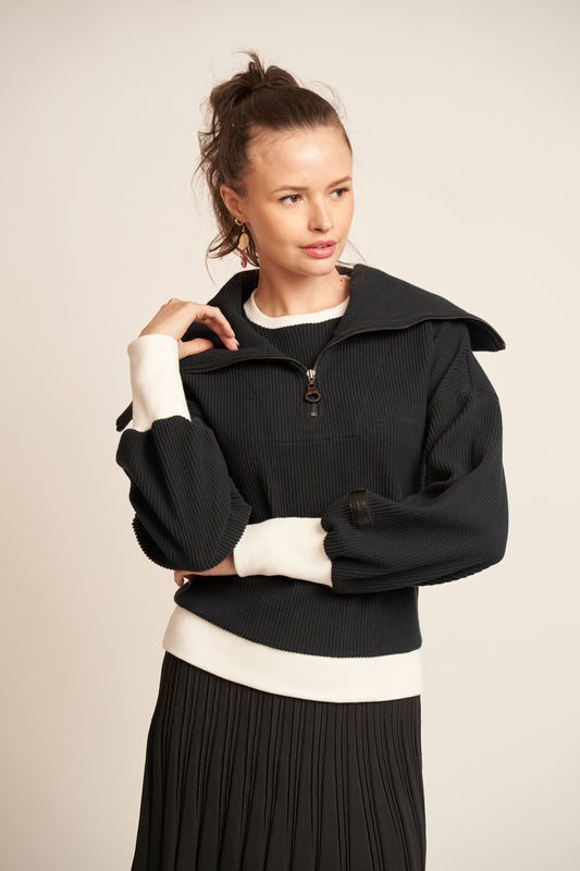 Double Layer Pullover - Black and White - Olivvi World