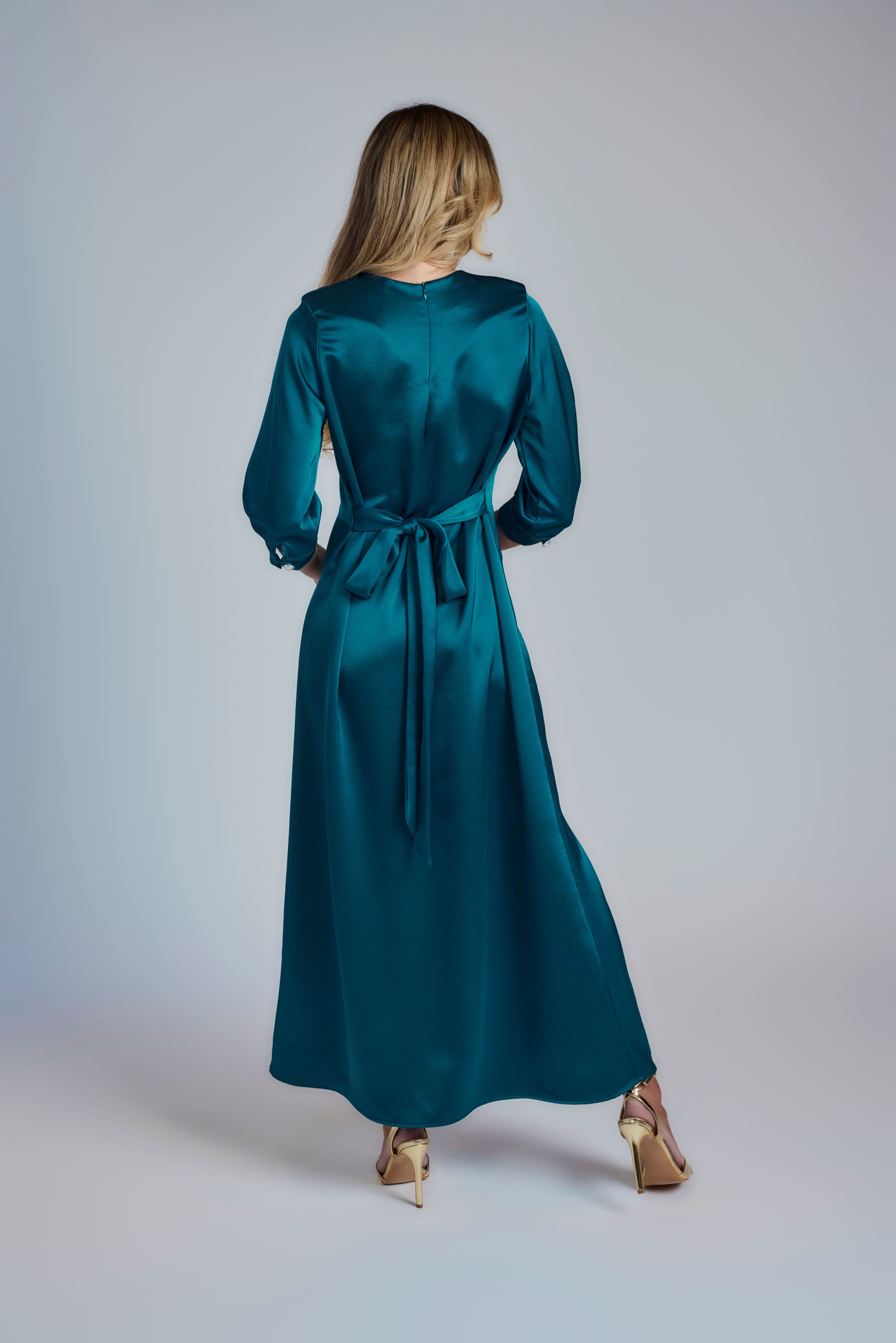 Kate Satin Evening Dress - Turquoise - Olivvi World